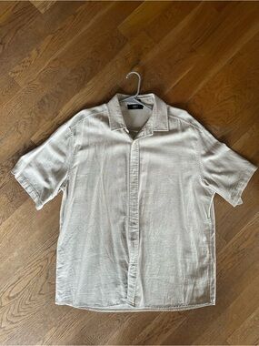 Mavi Boxy Button Up Short Sleeve Shirt Men’s XL Oyster Gray Tan Beige